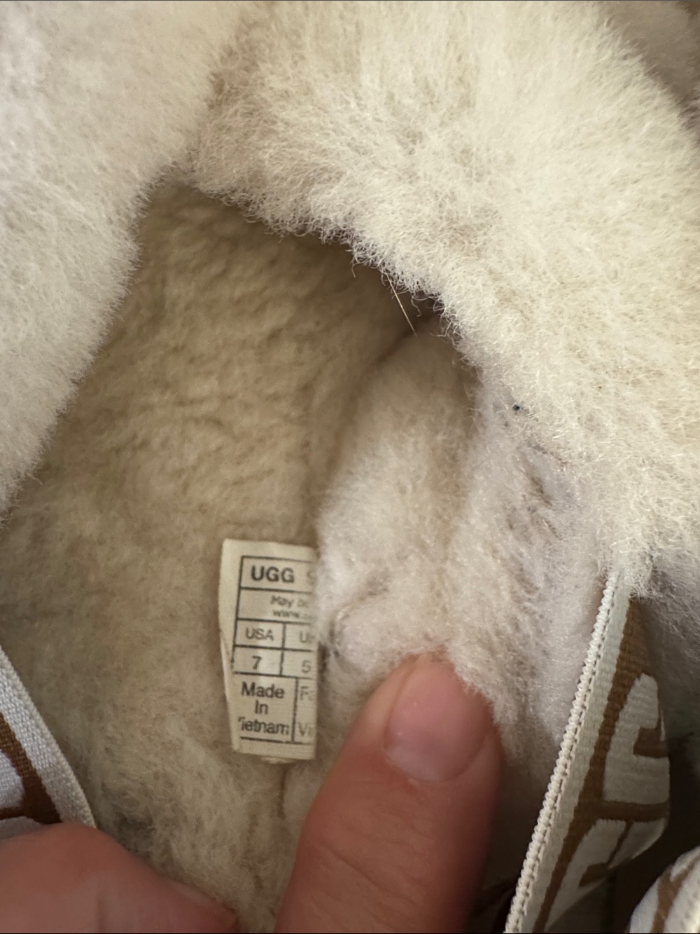 UGG Chestnut and Cream Fluff Flip Flop Slippers with Logo Strap - Picture 6 of 12